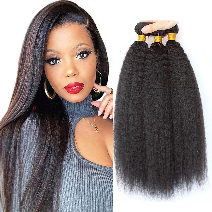 3 Bundles Human Hair Bundles Virgin Remy Extensions Coarse Yaki Weft