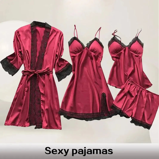 4PCS Silk Lingerie Set